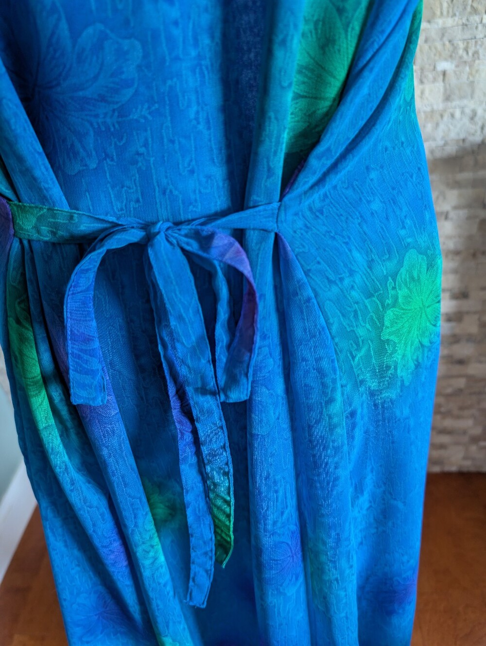 Rima Reversible Blue Tropical Maxi Dress Tie Back Beach Cover Up Boho Resortwear - Picture 5 of 15